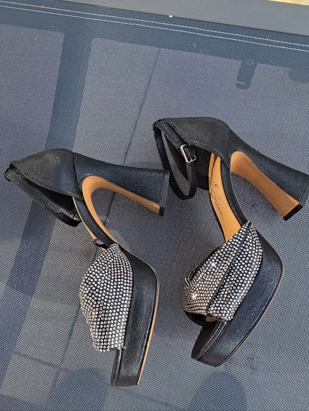 Jessica Simpson Black Rhinestone Platform Sandals - Size 7